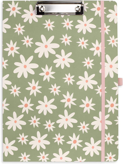 Steel Mill & Co Cute Clipboard Folio with Refillable Lined Notepad and Interior Storage Pocket, Floral Padfolio for Work, Garden Blooms Cream