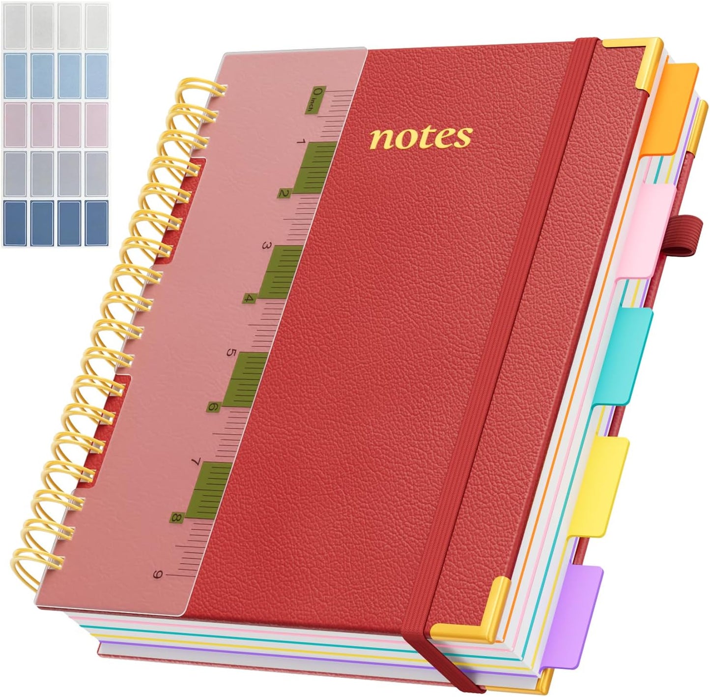 Line Hardcover Spiral Notebook with Removable Dividers Tabs & Ruler, 5 Subject Notebook College Ruled, 300 Page, Large 8"x10" B5 Notebooks for Work School, Lined Journal for Women & Men, Purple