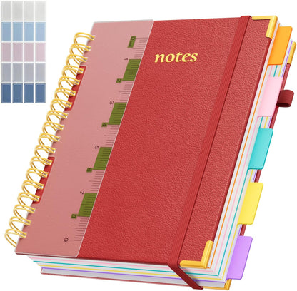 Line Hardcover Spiral Notebook with Removable Dividers Tabs & Ruler, 5 Subject Notebook College Ruled, 300 Page, Large 8"x10" B5 Notebooks for Work School, Lined Journal for Women & Men, Purple
