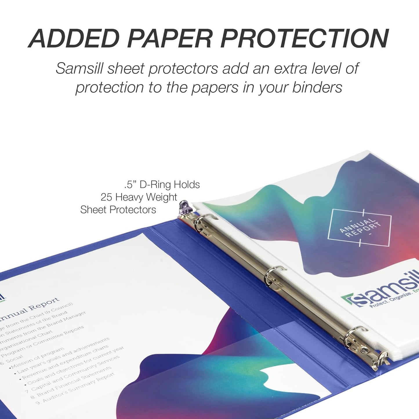 Samsill Durable 0.5 Inch Binder, D Ring Binder, Customizable Clear View Cover, Blue, Holds 125 Pages