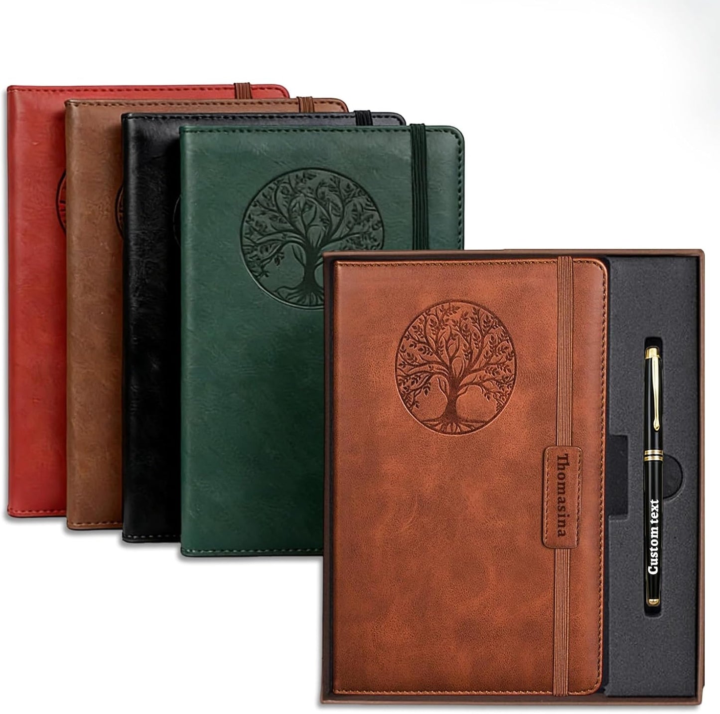 Personalized Text A5 Lined Journal Notebook for Men Women Custom Leather Journal Life Tree Notepad Gift to Writing Travel Business Work School College (Custom notebook - 4)