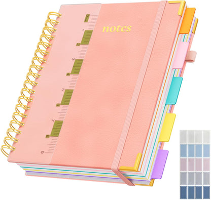 Line Hardcover Spiral Notebook with Removable Dividers Tabs & Ruler, 5 Subject Notebook College Ruled, 300 Page, Large 8"x10" B5 Notebooks for Work School, Lined Journal for Women & Men, Purple