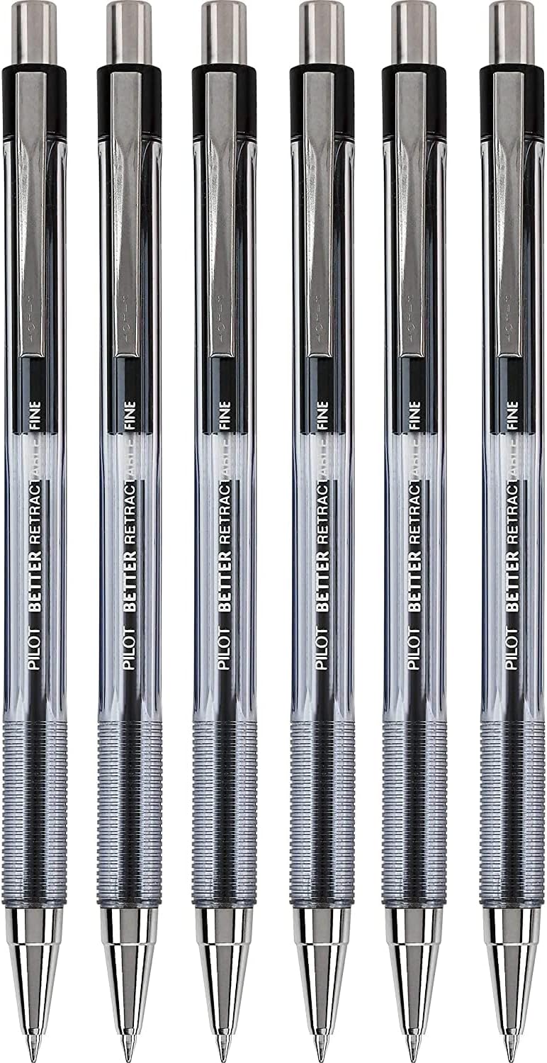 PILOT The Better Ball Point Pen Refillable & Retractable Ballpoint Pens, Fine Point, Black Ink, 6 PACK