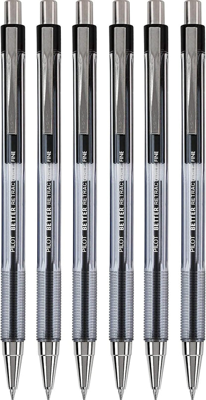 PILOT The Better Ball Point Pen Refillable & Retractable Ballpoint Pens, Fine Point, Black Ink, 6 PACK