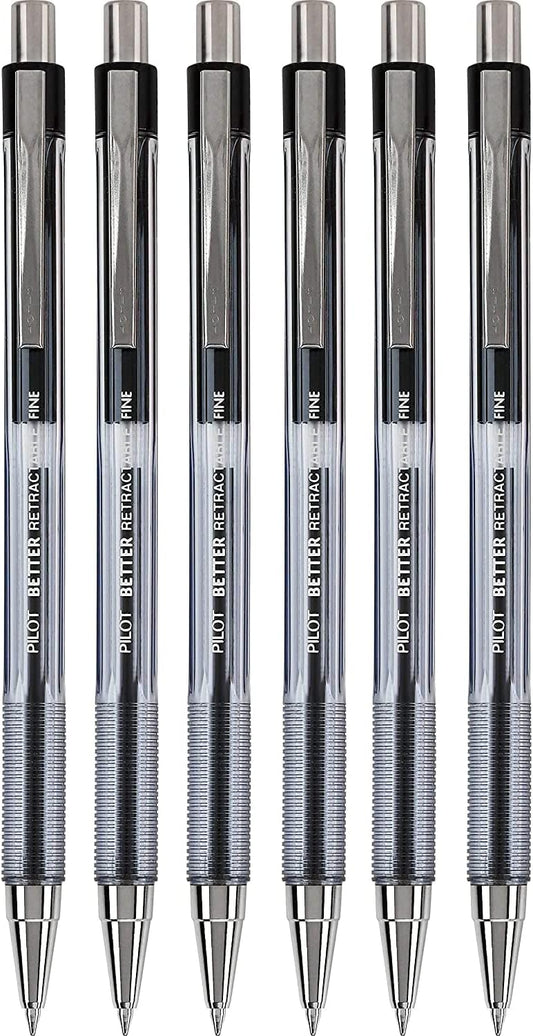 PILOT The Better Ball Point Pen Refillable & Retractable Ballpoint Pens, Fine Point, Black Ink, 6 PACK