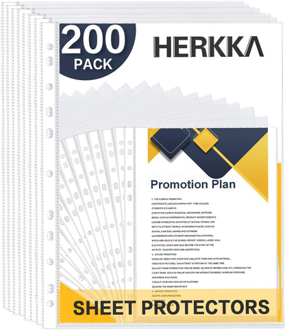 Sheet Protectors, HERKKA 800 Pack Heavy Duty Clear Plastic Page Protectors Sheet Reinforced 11-Hole Fit for 3 Ring Binder Fits Standard 8.5 x 11 Paper, 9.25 x 11.25 Top Loaded, Acid Free