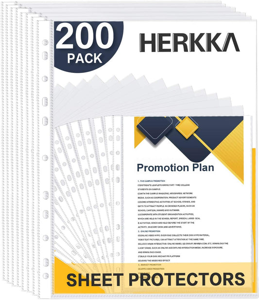 Sheet Protectors, HERKKA 800 Pack Heavy Duty Clear Plastic Page Protectors Sheet Reinforced 11-Hole Fit for 3 Ring Binder Fits Standard 8.5 x 11 Paper, 9.25 x 11.25 Top Loaded, Acid Free