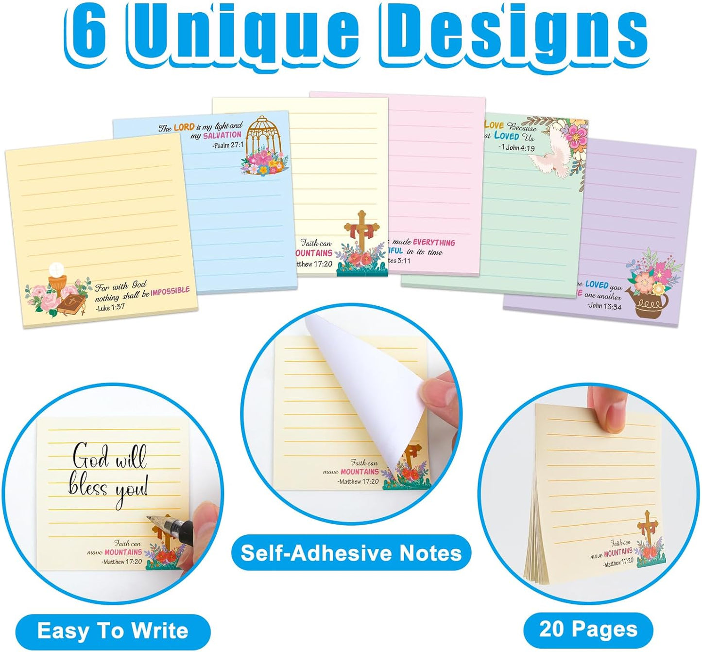 30 Pcs Bible Sticky Notes Christian Note Pads Religious Bible Notepads Inspirational Memo Notes for Inspirational Gifts Message Reminder Lists Schedules Studying Office School Supplies