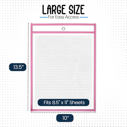 Essex Wares - 6 Pack, Assorted, Dry Erase Pocket Document Protectors, 10" Wide x 13.5" Tall- Dry Erase Clear Plastic Sleeves - Reusable & Easy Erase Plastic Invoice Holders, Water-Resistant & Durable