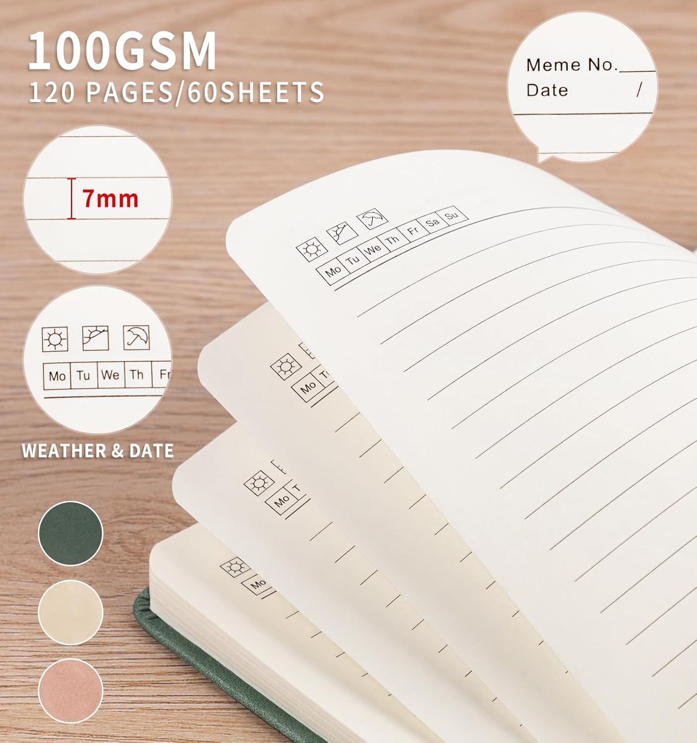3 Pack Pocket Journaling Notebooks, A6 Small Notebook For Note Taking Journaling Notebooks Journals For Writing Mini Note Pads With Pen Holder 120 Pages 100 GSM Thick Paper(Nude, Brown, Forest Green)