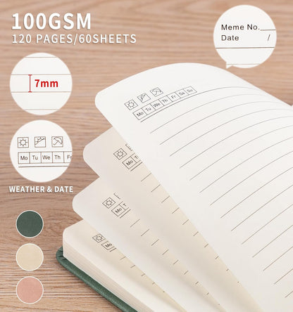 3 Pack Pocket Journaling Notebooks, A6 Small Notebook For Note Taking Journaling Notebooks Journals For Writing Mini Note Pads With Pen Holder 120 Pages 100 GSM Thick Paper(Nude, Brown, Forest Green)
