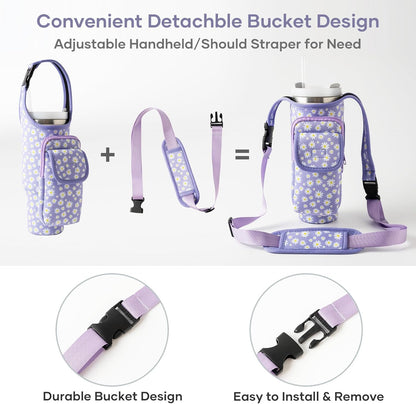 Bufilea Carrier Bag with Phone Holder Pockets for Stanley 40/30oz Tumbler with Handle, Insulated Neoprene Crossbody Bag Cup Holder w/Shoulder & Handheld Straps Fits Stanley Cup Accessories