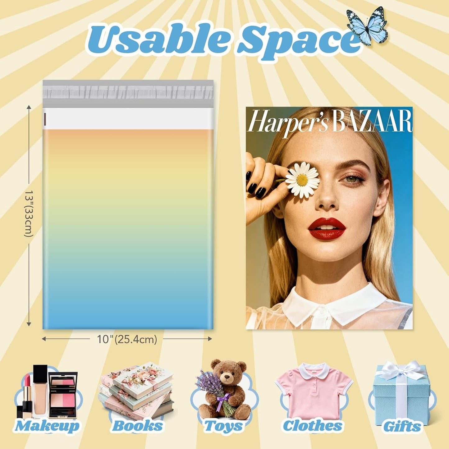 Metronic Cute Poly Mailers 10x13" 50pc Small Shipping Bags, Strong Adhesive Mailers Poly Bags for Business, Waterproof Mailing Envelopes for Packing Shipping Clothes Gifts, Gradient BluePink