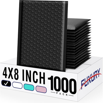 Fuxury Black Bubble Mailers 4x8" 200 Pack Waterproof Padded Envelopes Self Seal Bubble Envelopes Usable Size 4x7" Padded Mailers for Small Business Shipping Envelope Mailers