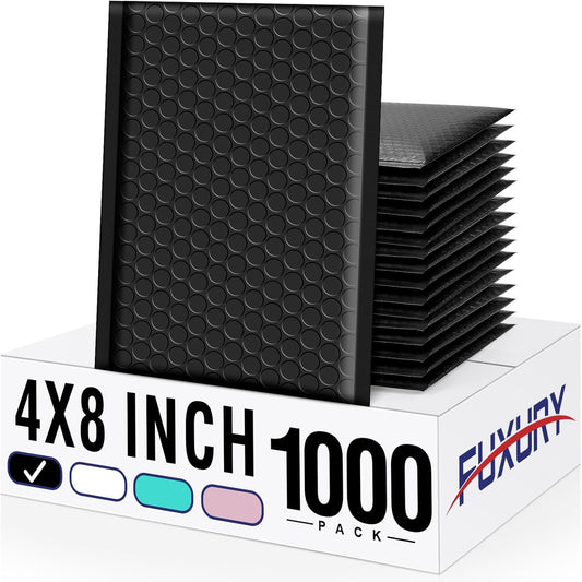 Fuxury Black Bubble Mailers 4x8" 200 Pack Waterproof Padded Envelopes Self Seal Bubble Envelopes Usable Size 4x7" Padded Mailers for Small Business Shipping Envelope Mailers