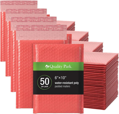 Quality Park Bubble Mailers, 6 x 9 Inch, White Poly Mailers, Padded Envelopes, Shipping Envelopes, Water Resistant, Self Seal, 50 Per Box (QUA85856), Plastic