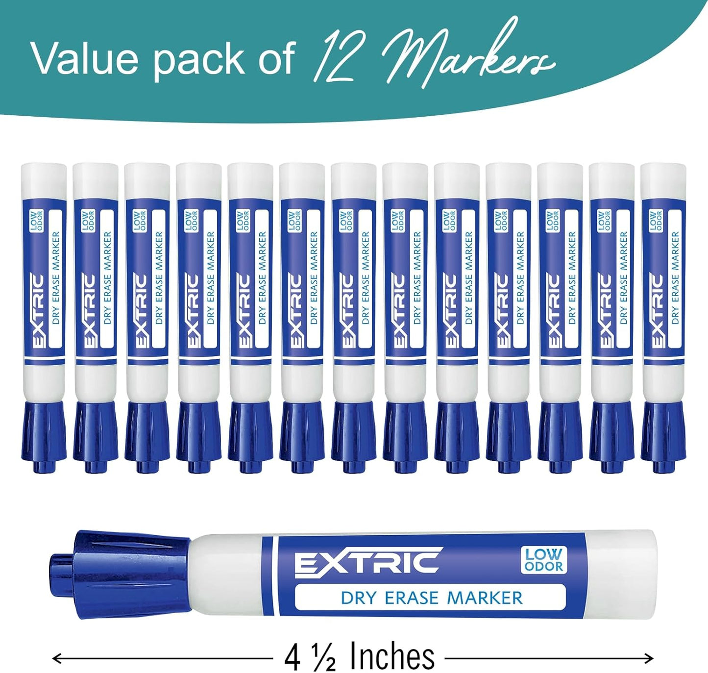 EXTRIC Black Dry Erase Markers, 12 Count Whiteboard Markers Chisel Tip, White Board Marker Dry Erase, Low Odor Chisel Tip Erasable Markers