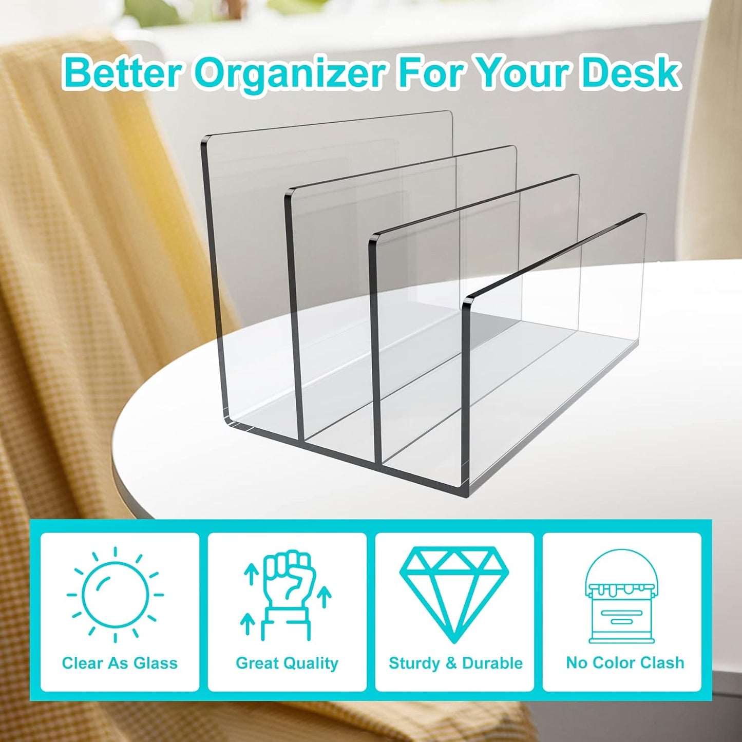 Boloyo Acrylic File Holder,1PC 2 Sections Rainbow File Organizer Mail Letter Sorter Desktop Folder Holder for Home Office School Envelope Bill Filling Paper Document