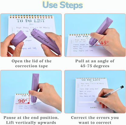 Temiary 5 Pcs White Correction Tapes, Aesthetic Correction Tape Pens Smooth Pull Out, Easy to Use Pen Shaped Applicator for Students School Office Supplies (Purple)
