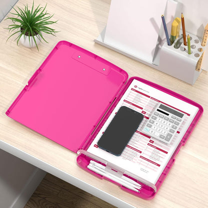 Rimilak Plastic Clipboard with Storage, 8.5 x 11 High Capacity Folio Nursing Case with Pen Holder, Size 14.2 x 9.6 x 1.2″ Folder Side-Opening for Classroom, Teacher, Smooth Writing, Dark Green