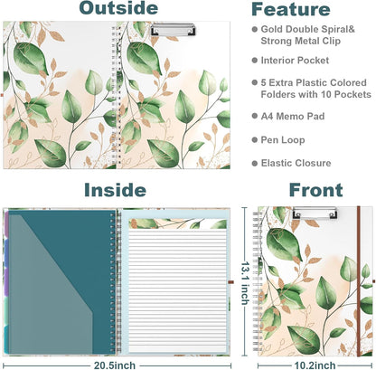 Hongri Clipboard Folio with Refillable Lined Notepad, 8.5 x 11 Folders with Storage 10 Pockets, Spiral Portfolio, Size 12.8X 9.7 in, Office & School Supplies, Skeleton