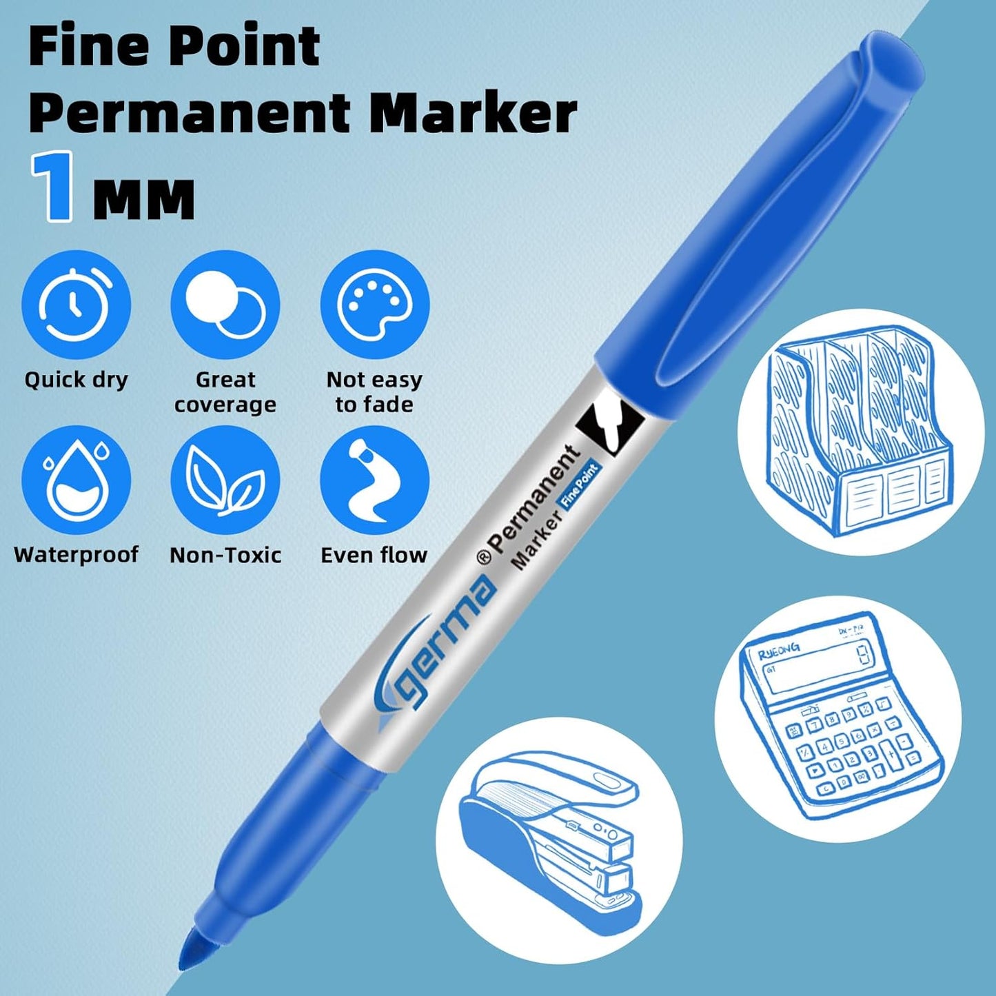 Cgerma Ultra Fine Point Permanent Markers Black, 18 Pack Ultra Fine Tip Markers, Waterproof, Quickly Dry, No bleed, Works on Plastic, Wood,Stone, Metal and Glass for School Office Home