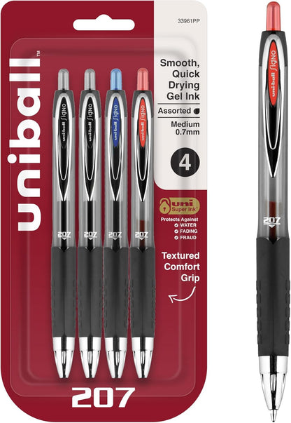 uni-ball 207 Retractable Gel Pens Medium Point, 0.7mm, Black, 12 Pack