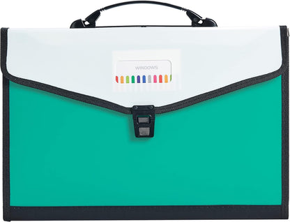 Leagl Size 13-Pockets Expanding File Folder with Handle, Plastic Accordion Filling File Folder Expandable Monthly Portable Paper Document Organizer for Office School & Home (Green)