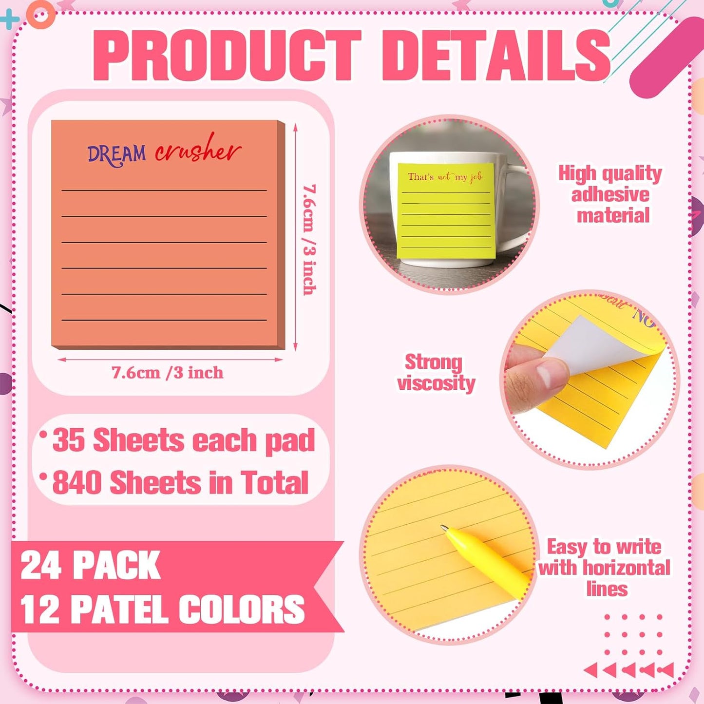 Yinder 48 Pcs Inspirational Sticky Notes Cute Motivational Sticky Notes Pad End of Year Employee Appreciation Gifts Bulk for Teacher Nurse Coworkers Office Supplies 3 x 3'' (Thank You,Dark Color)