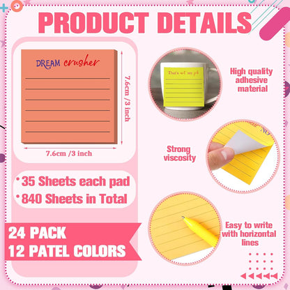 Yinder 48 Pcs Inspirational Sticky Notes Cute Motivational Sticky Notes Pad End of Year Employee Appreciation Gifts Bulk for Teacher Nurse Coworkers Office Supplies 3 x 3'' (Thank You,Dark Color)