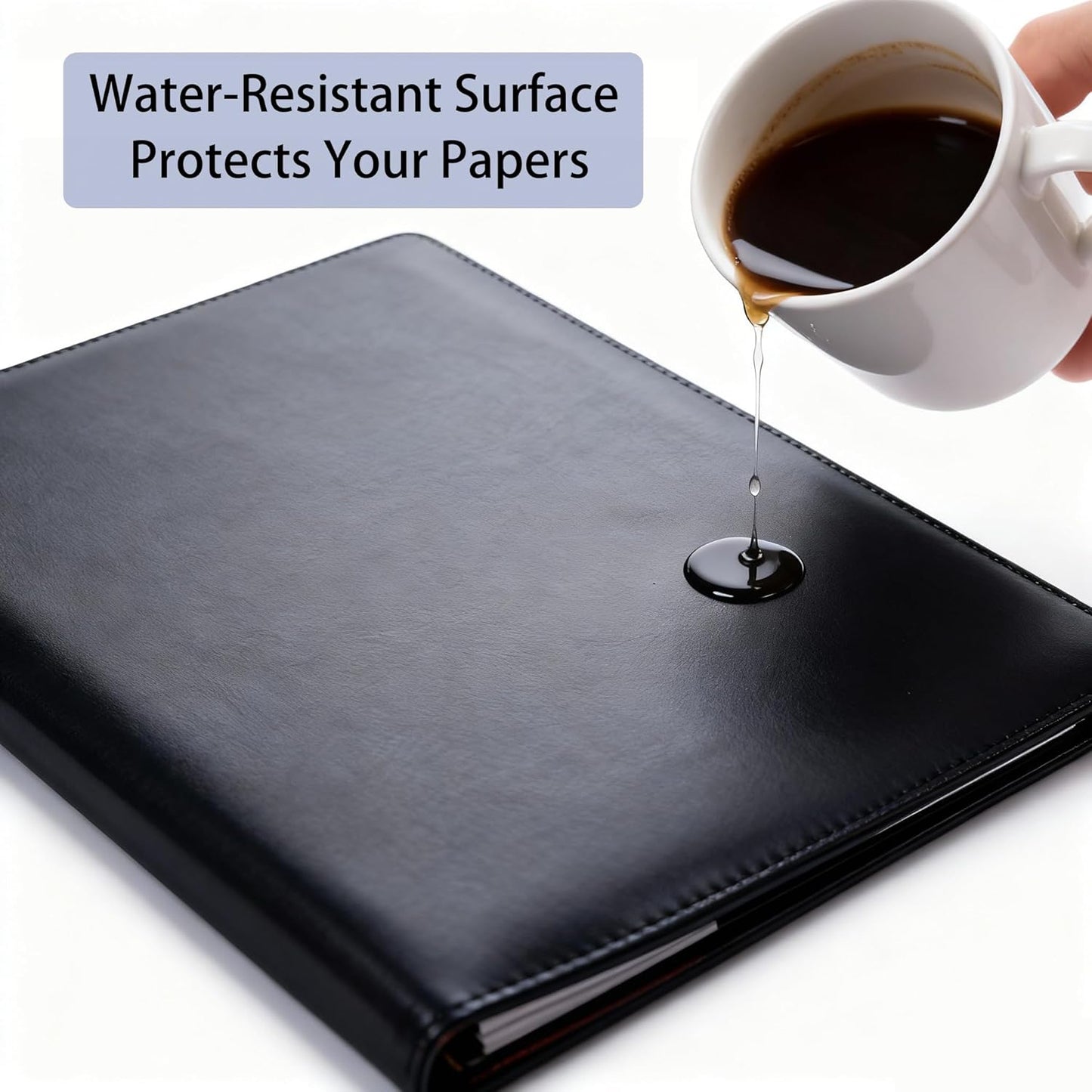 FXNT Professional A4 Clipboard Folder - PU Leather Padfolio Organizer with Clipboard, Business Portfolio for Resume, Documents, Meetings (Black)