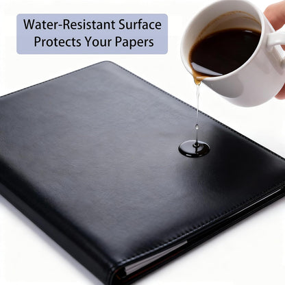 FXNT Professional A4 Clipboard Folder - PU Leather Padfolio Organizer with Clipboard, Business Portfolio for Resume, Documents, Meetings (Black)