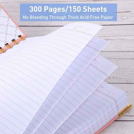 Spiral Notebook, College Ruled Notebook Journal, 7” x 10”, 300 Pages Leather Writing Journal for Women Men, B5 Hardcover Notebook for Work School, 24pcs Index Tabs, Light Blue