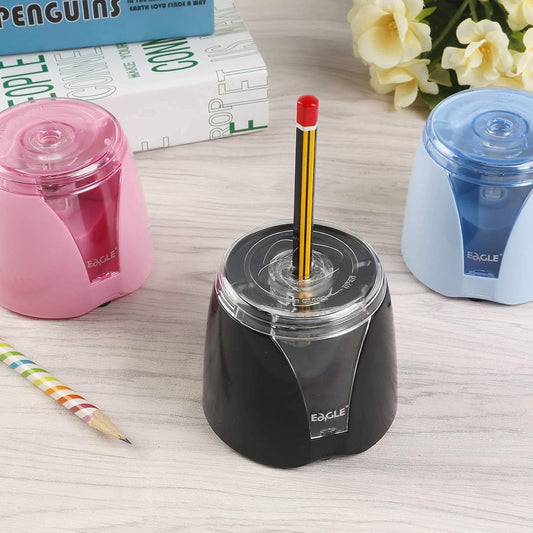 Eagle Electric Pencil Sharpener, Battery Powered, Large Shaving Holders, Carbon Steel Blades, Portable, Reusable and Replaceable Blade, Suitable for Kids, Home, School and Office use (Pink)