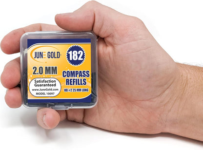 June Gold 144 Compass Refills, 2.0 mm HB #2 Lead Refills, 25 mm Length, Sharp Point, Break Resistant Lead/Graphite