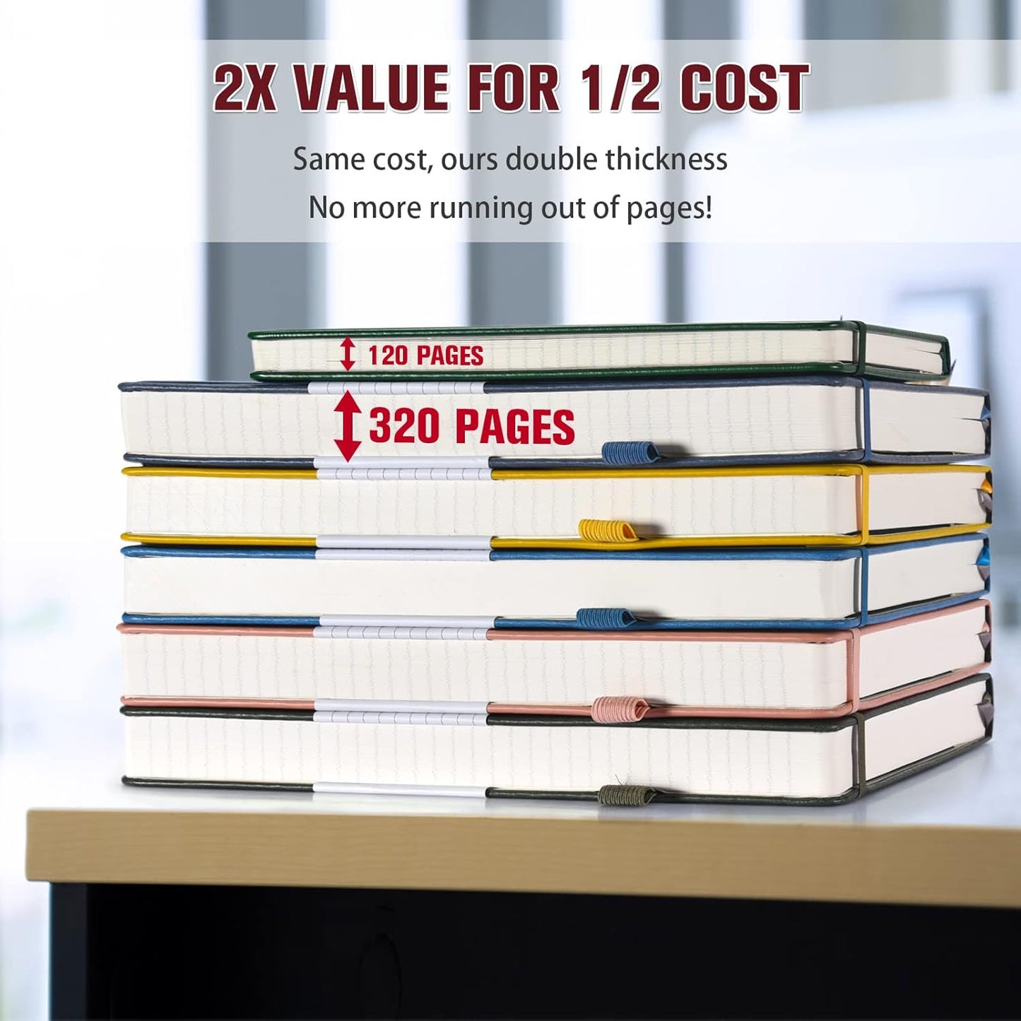5 Pack College Ruled Notebook, 312 Numbered Pages Thick Notebooks Bulk, 100gsm No Bleed Paper Hardcover Leather Journal, Lined Journal Notebook Set for Women Men School Office, A5, Multicolor