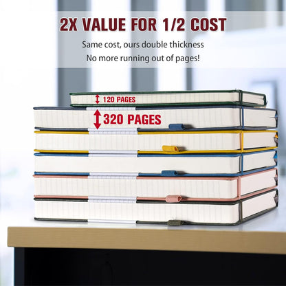 5 Pack College Ruled Notebook, 312 Numbered Pages Thick Notebooks Bulk, 100gsm No Bleed Paper Hardcover Leather Journal, Lined Journal Notebook Set for Women Men School Office, A5, Multicolor