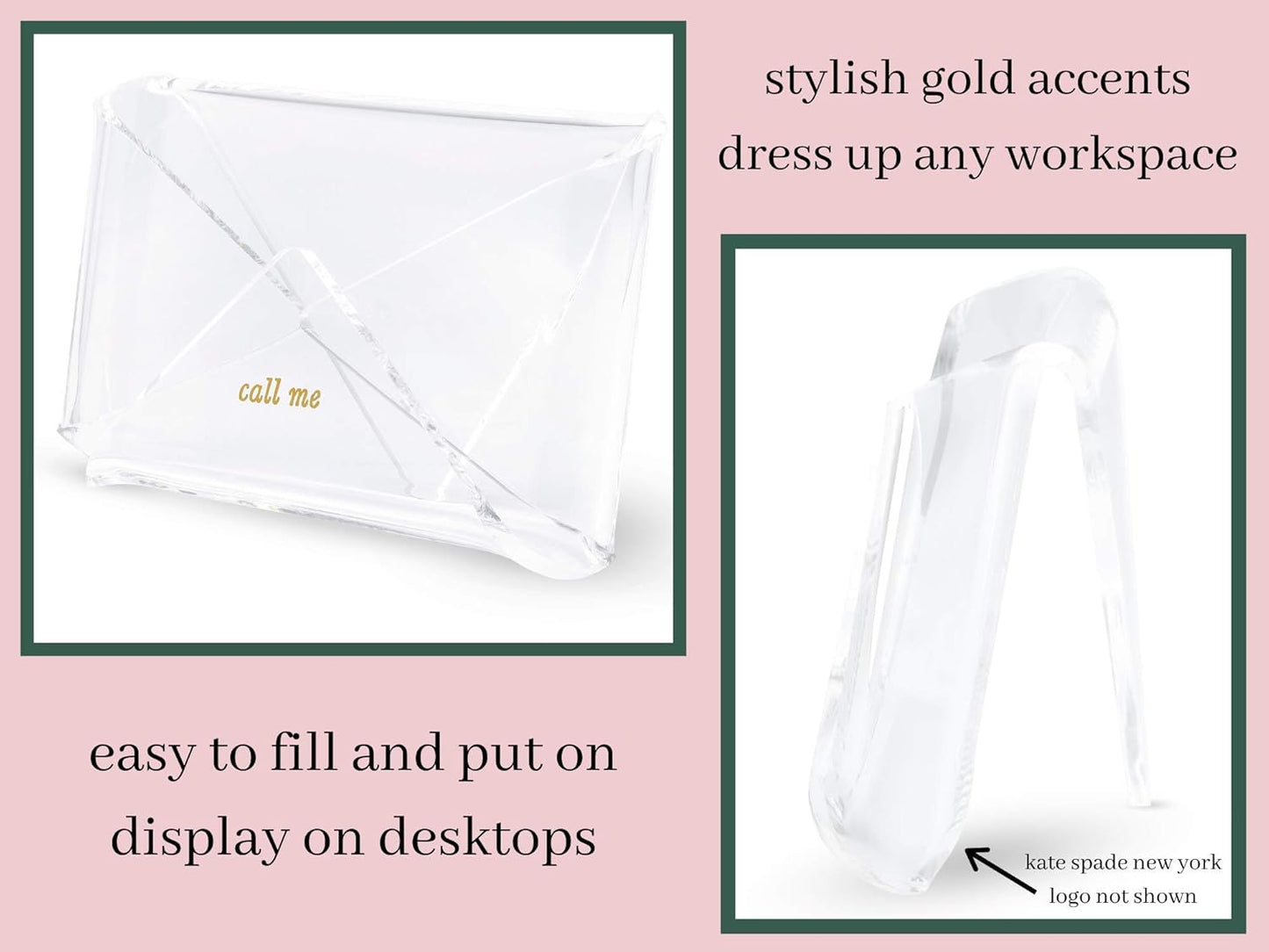 kate spade new york Business Card Holder for Women, Stylish Clear Acrylic Business Card Organizer for Desktop, Call Me