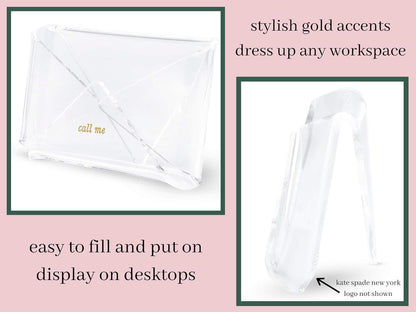 kate spade new york Business Card Holder for Women, Stylish Clear Acrylic Business Card Organizer for Desktop, Call Me