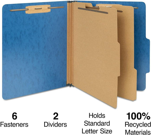 Staples Moisture‑Resistant Classification Folder, Letter Size, 2 Dividers, 2.5″ Expansion, Dark Blue Pressboard, 20/Carton