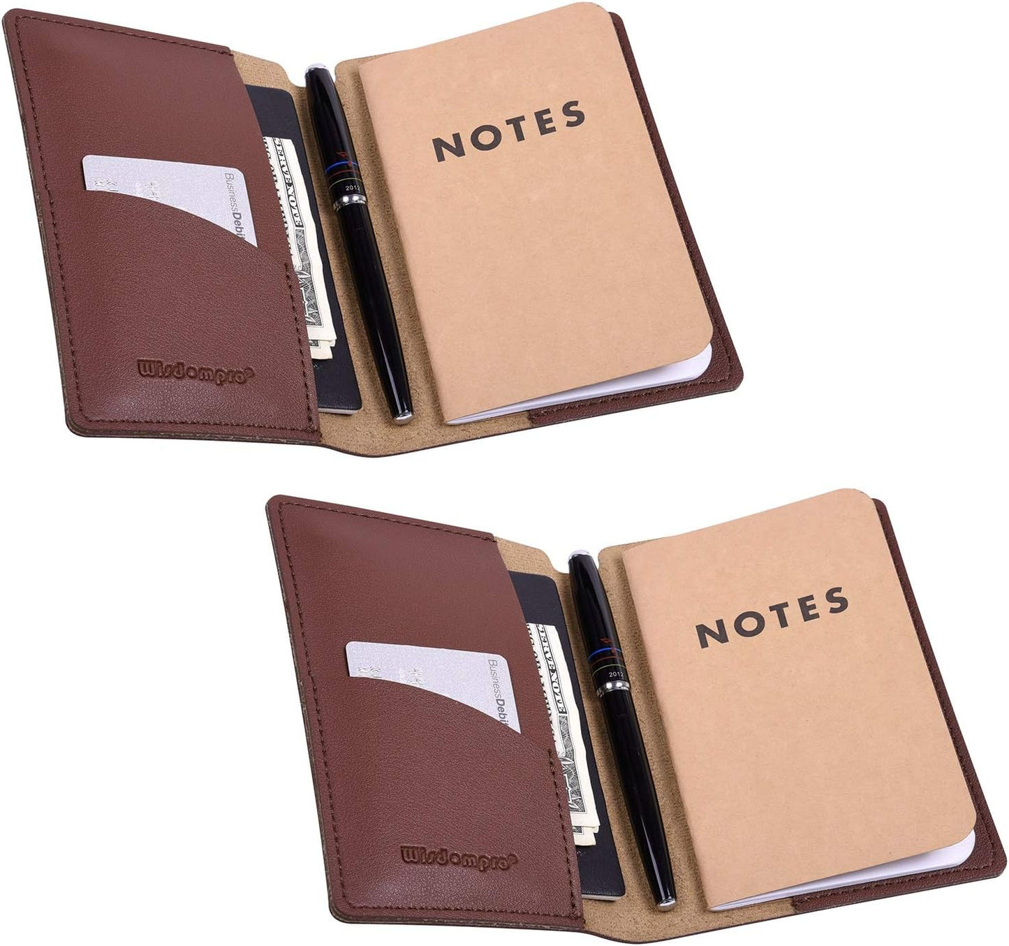 Wisdompro Journal Cover, 2 Pack PU Leather Notebook Cover for Field Notes, or other 3.5" x 5.5" Pocket Notebooks - Blue
