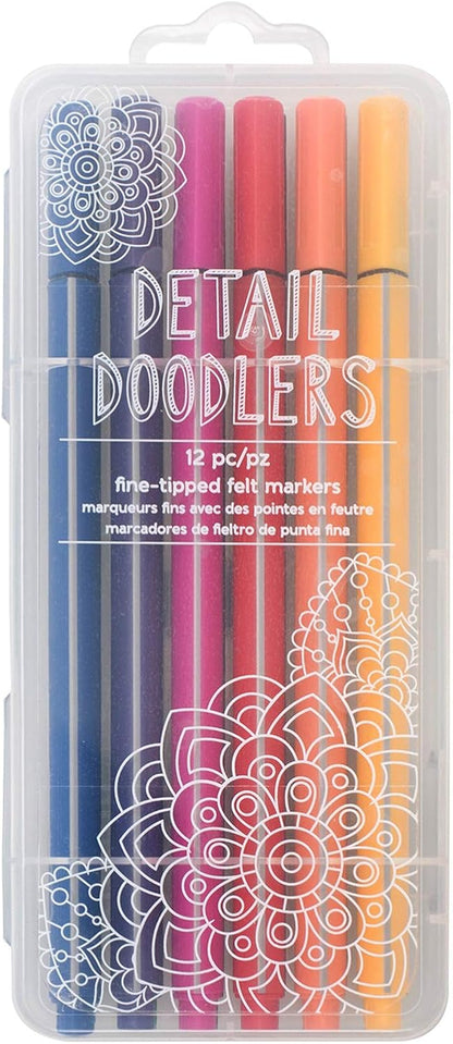 American Crafts Detail Doodlers Fine Felt Tip 12/Pkg-Basics