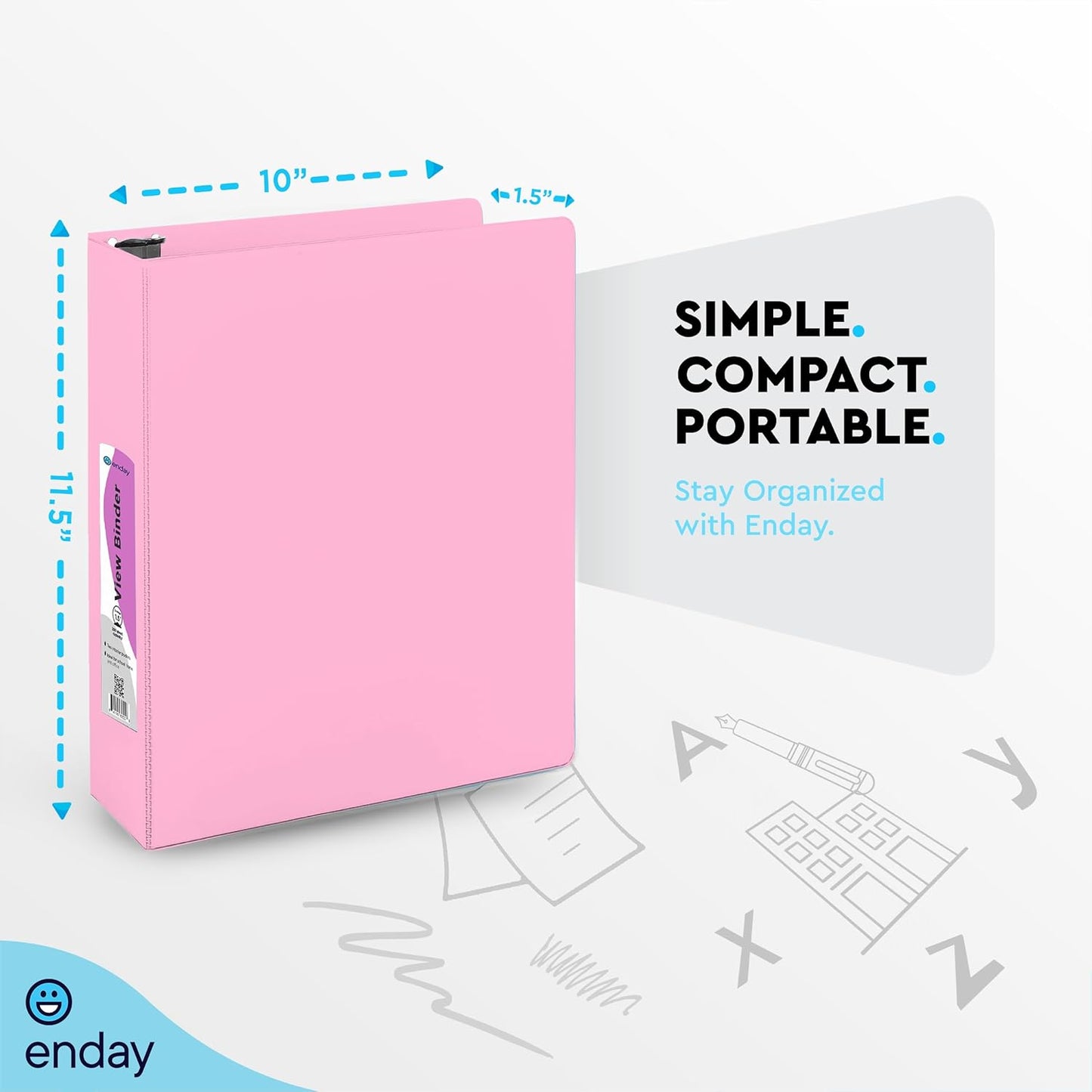 Enday 1.5 Inch Binder, Green - 1.5 Inch 3 Ring Binder, Round Ring Pastel with Clear View Cover for Letter Size 8.5 x 11'' Paper & 2 Inside Pockets, Ideal for School Supplies, Office, and Home
