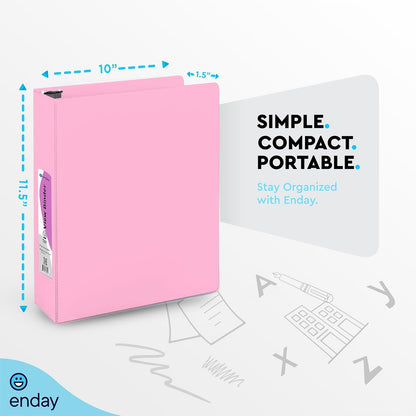 Enday 1.5 Inch Binder, Green - 1.5 Inch 3 Ring Binder, Round Ring Pastel with Clear View Cover for Letter Size 8.5 x 11'' Paper & 2 Inside Pockets, Ideal for School Supplies, Office, and Home