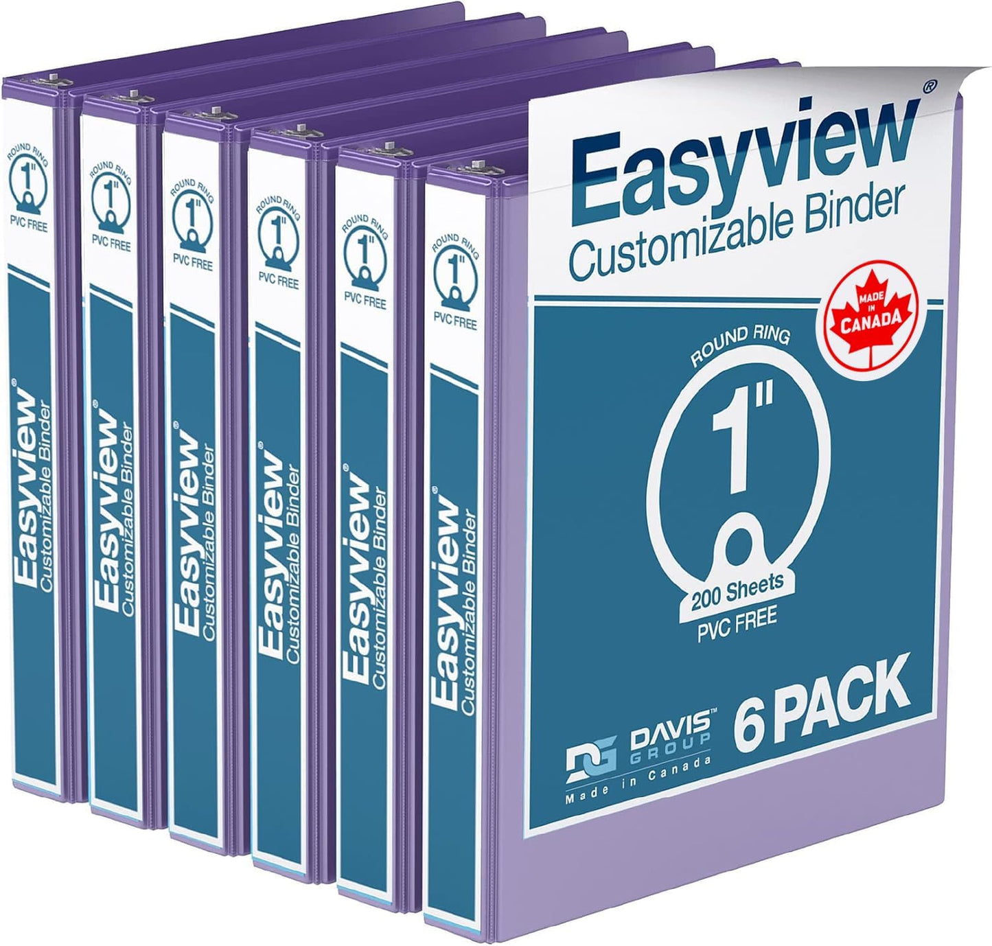 Easyview Premium 3-Ring Binders with Clear-View Covers and Round Rings, Binders for School or Office, 1 Inch, Pack of 6, Navy Blue