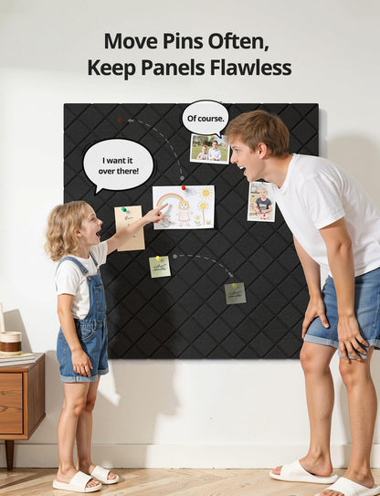 Kuchoow Bulletin Cork Board Large 47.2" x 35.4" Felt Notice Pinboard for Office Walls & Home, Self Adhesive 12 Pack Black Decorative Bulletin Mood Board Corkboard for for Bedroom, Display, Memo, Photo