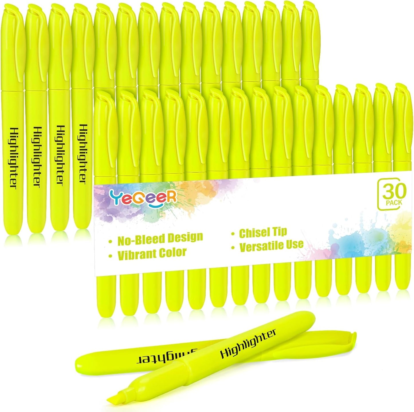 YEGEER 30 Pack Yellow Highlighters Bulk, Quick Dry No Bleed Chisel Tip Markers for School Classroom Office Supplies, Teachers Students Adults Kids
