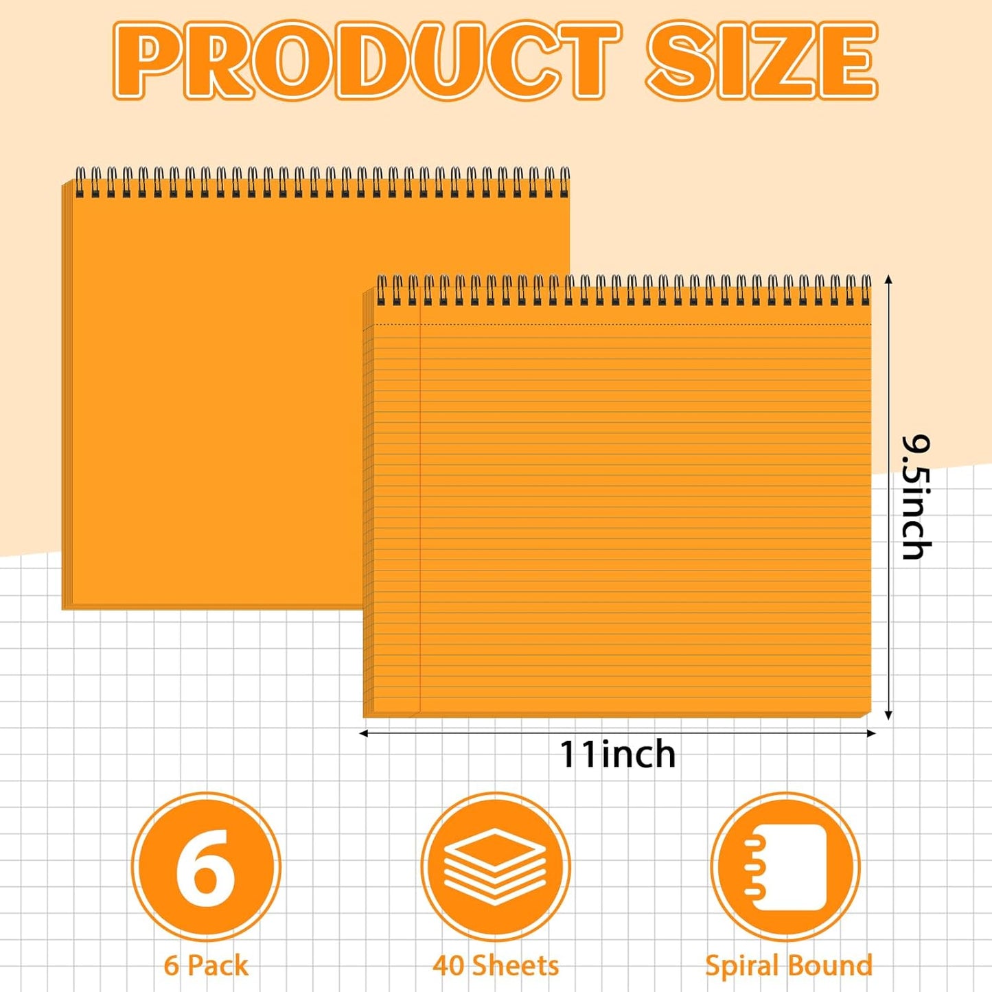 gisgfim 6 Packs 9.5" x 11" Landscape Note Pads College Ruled Notebooks Perforated Notepads 40 Sheets Punched Top Spiral Bound Notebooks 80GSM Lined Notepads for School,Office,Home (Vintage Color)