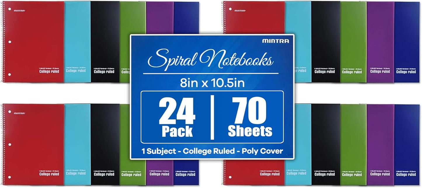 Mintra Office Spiral Notebooks, Wirebound, Journals for School, Work, Business, Aesthetic Stationery, Writing Pads, Teacher & Student Supplies (6, Pastel, College)