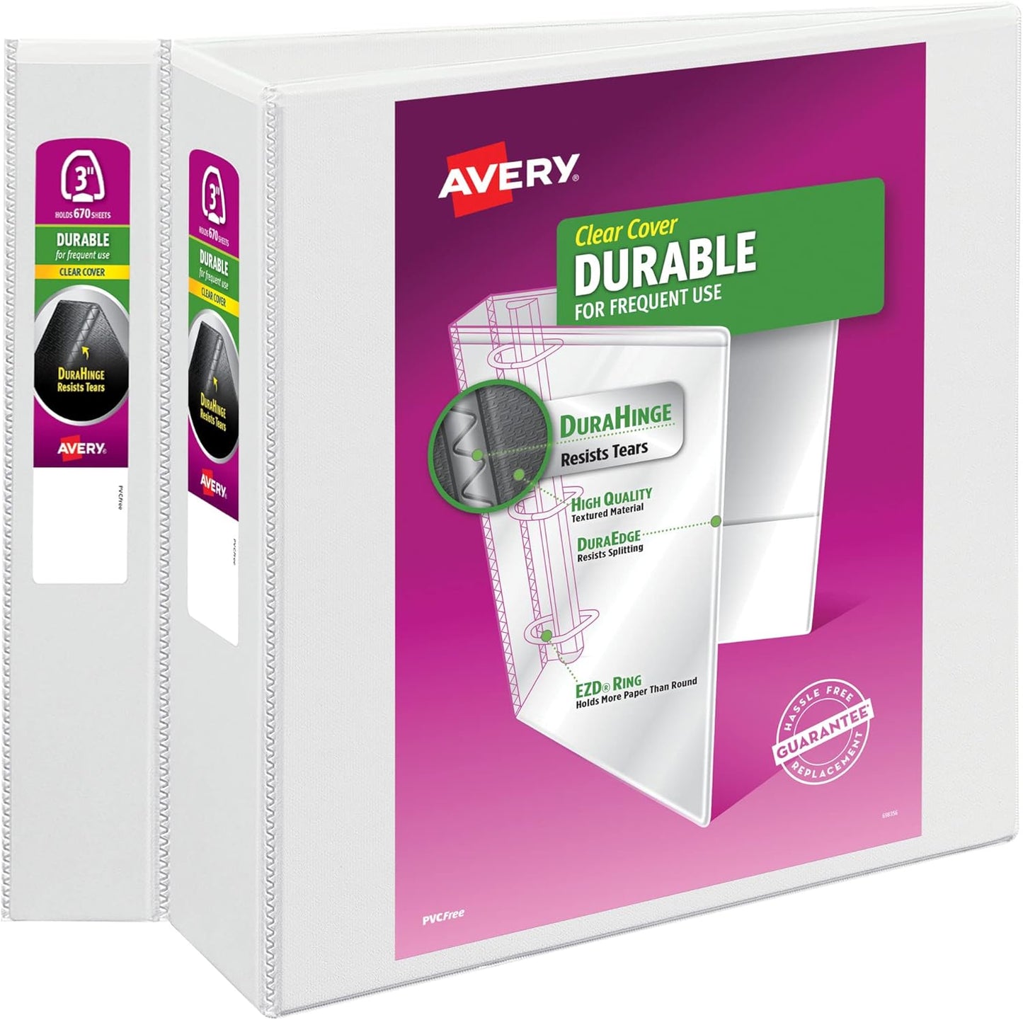Avery Durable View 3 Ring Binders, 4 Inch Round Ring EZD, 780 Sheet Capacity, White, 4.5" Wide Spine, Holds 8-1/2" x 11" Paper, Great for Organizing Reports & Projects (2-Pack of 09801)
